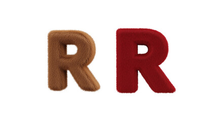 Two plush letter "R" shapes, one brown and one red, isolated on a black background, suggesting softness