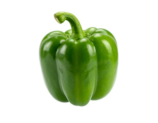 A vibrant, ripe green bell pepper with a glossy sheen on a black background