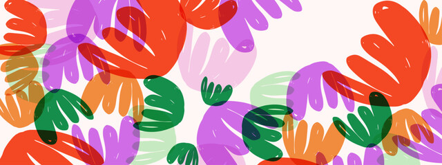 Obraz premium A lively and energetic abstract background with bold red and purple tropical leaf shapes for summer vibes