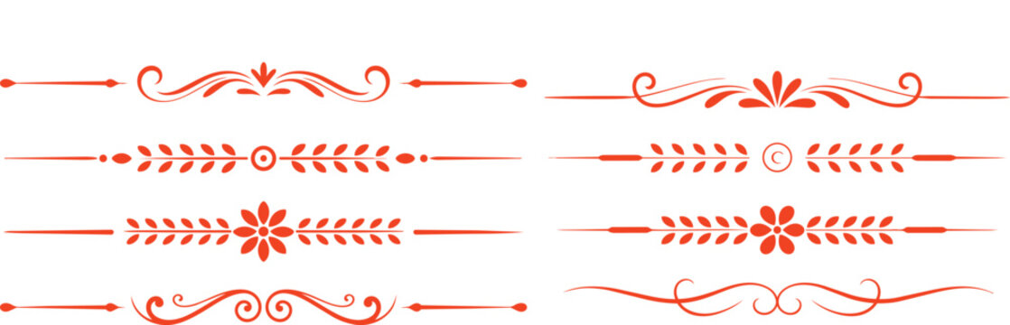 Eight elegant orange decorative dividers with floral and scroll patterns for horizontal text separation