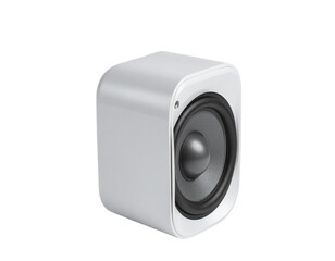 Obraz premium White cube speaker with black cone driver on black background