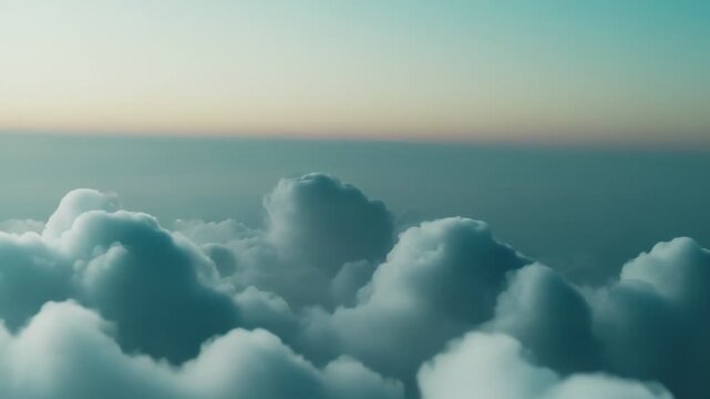 Soft cumulus clouds floating in a vast, ethereal sky, creating a tranquil and spacious backdrop with a calming gradient for various design and conceptual applications