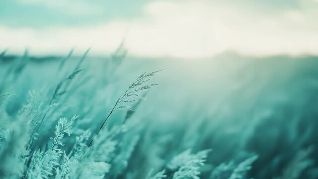 Tall, feathery grasses gently swaying in a soft breeze create a tranquil background with a diffused, hazy light, evoking feelings of peace and natural beauty