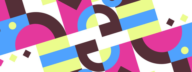 Naklejka premium Complex abstract mosaic pattern featuring interlocking geometric shapes and arcs in a bright pink and sky blue palette