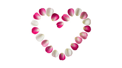Obraz premium Heart shape made of rose petals on black pink white isolated on a transparent background