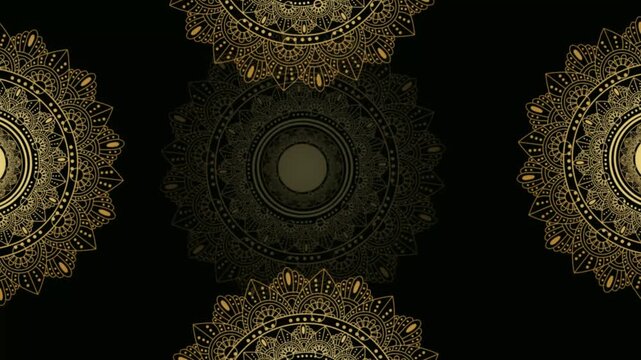 Animation of vintage Luxury mandalas background with old gold & white frame in arabesque pattern Arabic style, black screen mandala circle animation, eid mubarak and islamic background or diwali india