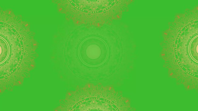 Animation of vintage Luxury mandalas background with old gold & white frame in arabesque pattern Arabic style, green screen mandala circle animation, eid mubarak and islamic background or diwali india