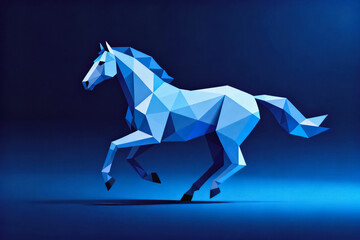 Obraz premium Low Poly Blue Horse Running in Dynamic Pose