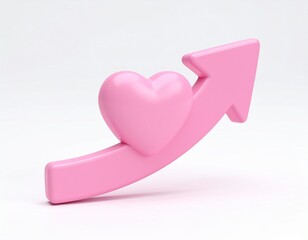 A 3D pink heart symbol on an upward trending arrow indicating growth and positivity