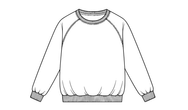 Minimal line art sweatshirt vector sketch with front view fashion outline illustration