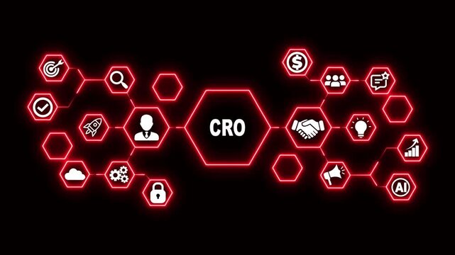 Conversion Rate Optimization Hexagon Technology Animation with Funnel and Performance Icons, Futuristic Digital Interface and Digital Growth Concept