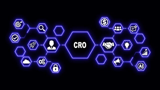 Conversion Rate Optimization Hexagon Technology Animation with Funnel and Performance Icons, Futuristic Digital Interface and Digital Growth Concept