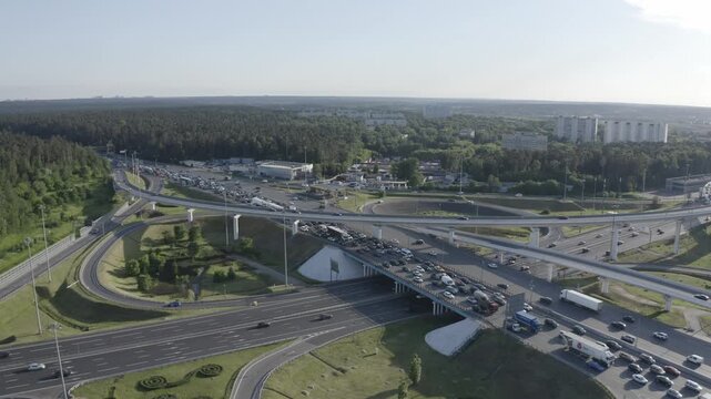 Drone flight above MKAD road interchange