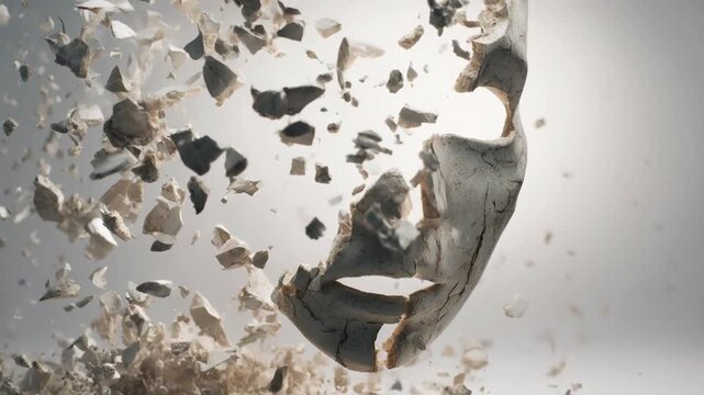 Particle effect showing abstract emotional loss concept. A fragmented face dissolving into particles, symbolizing the idea of loss and disintegration.