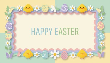 Easter Banner with Paper Cut Style and Daisy Decorations