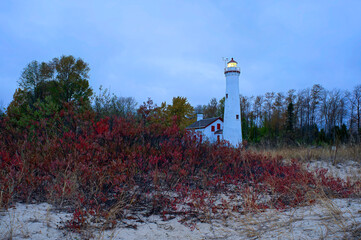 lighthouse at dusk