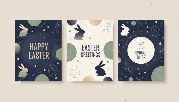 Modern Easter Greeting Card Set in Blue, Beige, and Green