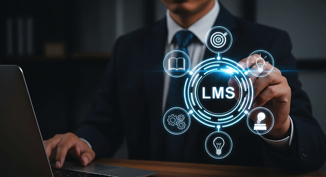 Professional Businessman Working with LMS Learning Management System