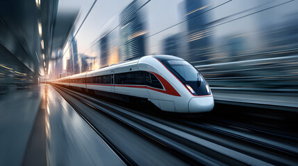 High-Speed Train Blurring Through a Modern City