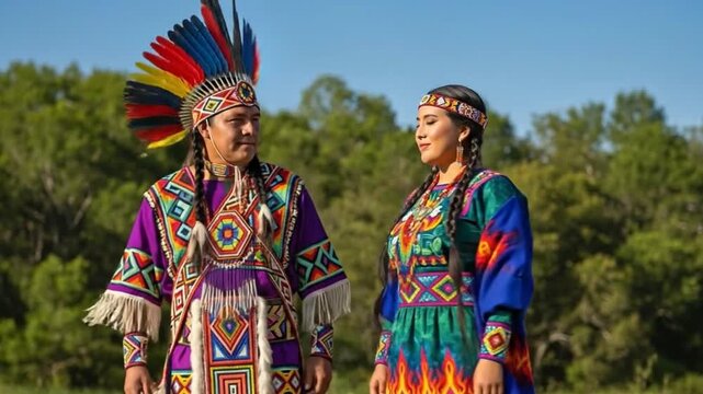Man and woman wearing traditional indigenous cultural clothing