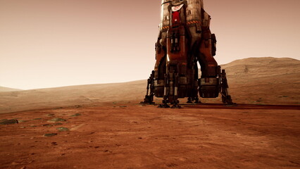 Inspection of landing apparatus, Lander being examined with tools, Robot lander undergoing detailed inspection with schematics and tools visible © icetray