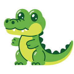 Fototapeta premium Baby alligator cartoon, swamp adventure camp logo, river safari tour sign, school field trip session, nature discovery vector poster
