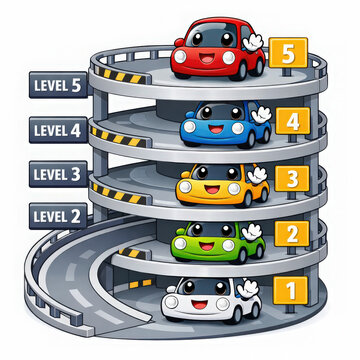 Parking garage with cars on different levels