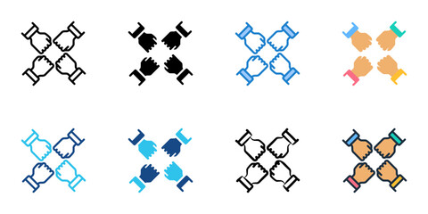 Team Building icons set multiple style collection. Editable stroke 
