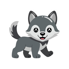 Obraz premium Cute wolf pup cartoon vector mascot for kids nursery decor, forest animal clipart, baby shower invitation, winter wildlife theme design