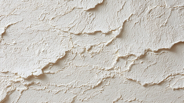 A textured, off-white plaster wall with an irregular, layered design and rough surface