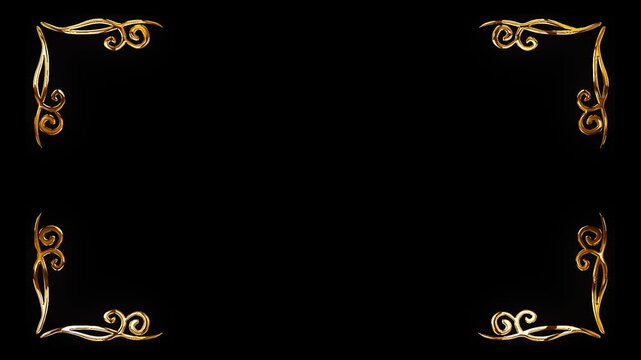 Corner border vintage frame with golden shine light texture motion video