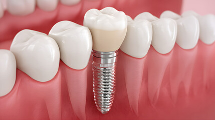 Realistic 3D Dental Implant with Crown and Gum