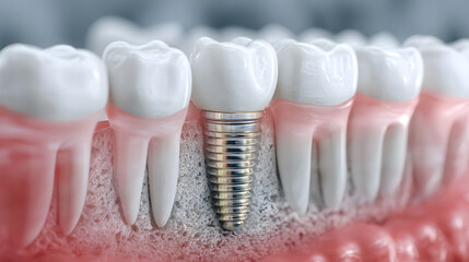 Dental Implant in Jawbone with Surrounding Teeth