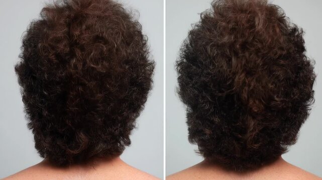 Bald man's change through hair transplant concept. Hair regrowth transformation before after thinning crown coverage improvement showcase.