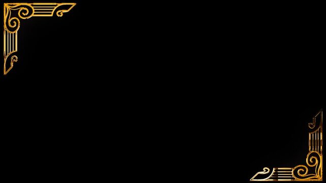 Two side corner border lines vintage frame with golden shine motion video