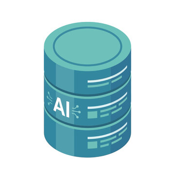 AI data lake storage cylinder, machine learning dataset repository icon, analytics summit, big data workshop session, cloud engineering vector