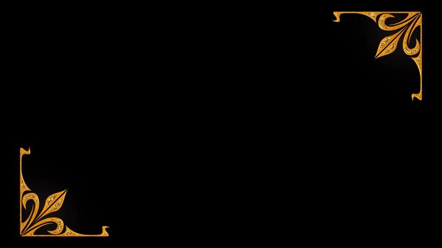 Two side corner border vintage frame with golden glitters shine light motion video