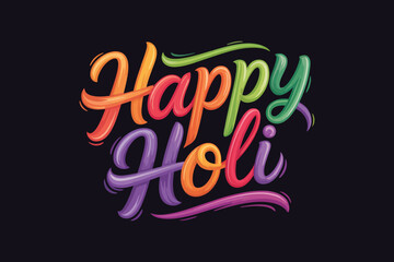 Obraz premium Happy Holi glowing script on purple night, vibrant festival vector for party backdrop, invitation, poster, social media post, celebration design.