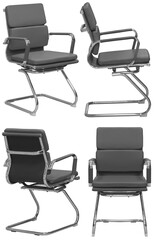 Modern office visitor chair photographed in studio and isolated on transparent background.
Comfortable upholstered chair with metal frame and armrests, suitable for conference rooms, meeting 