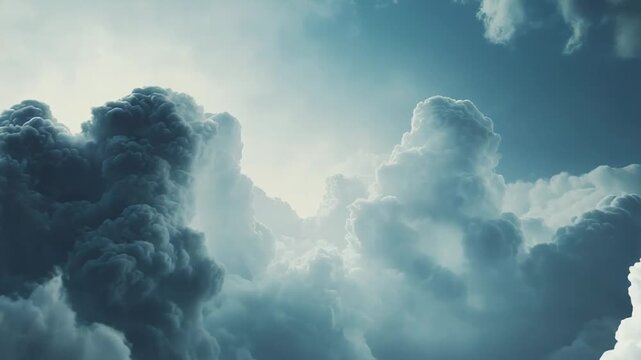 Atmospheric cumulus cloudscape filling a blue sky, soft sunlight and airy textures evoke freedom, change, growth, and the vast, tranquil beauty of nature
