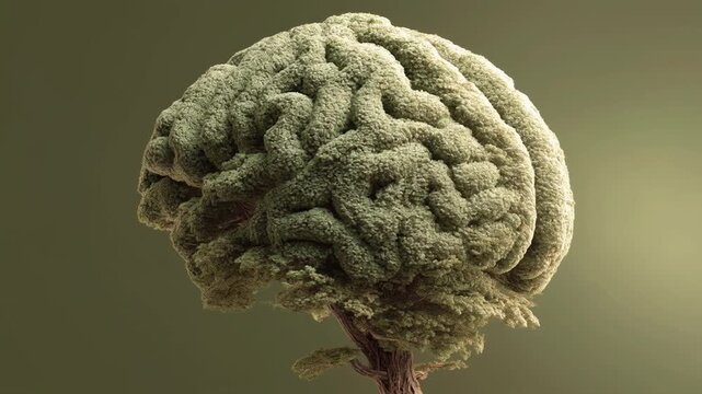 Silhouette man watering tree shaped like brain concept. Human mind growth concept man watering brain shaped tree.