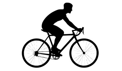 Obraz premium Stylized man cycling silhouette vector icon isolated on white background