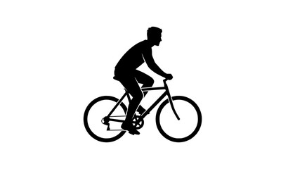 Naklejka premium Man riding bicycle silhouette vector illustration in minimalist flat style isolated on white background