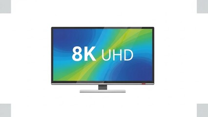 8k uhd smart tv with vibrant blue and green screen display on sleek silver stand modern technology concept
