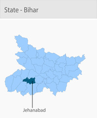 Fototapeta premium Jehanabad-Bihar detailed map illustration graphic for educational reference, geographic visualization, design layouts, presentations, digital media an