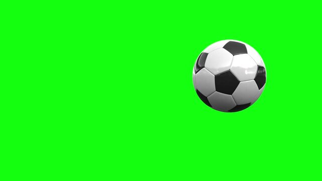 Soccer ball bouncing toward the camera on a green background. Animated soccer kick video set.