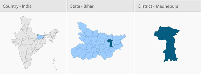 Obraz premium Madhepura_Map detailed map illustration graphic for educational reference, geographic visualization, design layouts, presentations, digital media and