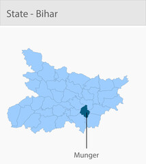 Obraz premium Munger-Bihar detailed map illustration graphic for educational reference, geographic visualization, design layouts, presentations, digital media and p