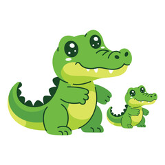 Obraz premium Crocodile with baby illustration, wildlife family day poster, zoo event badge, conservation talk, nature education session for children vector