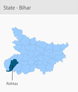 Rohtas-Bihar detailed map illustration graphic for educational reference, geographic visualization, design layouts, presentations, digital media and p